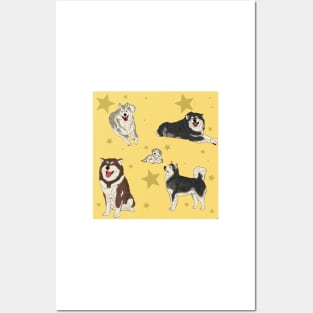 Alaskan Malamute Pattern Yellow Posters and Art